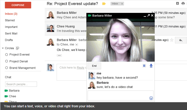 สนทนาด้วยข้อความ เสียงและวีดีโอ (Chat) จากกล่องข้อความ